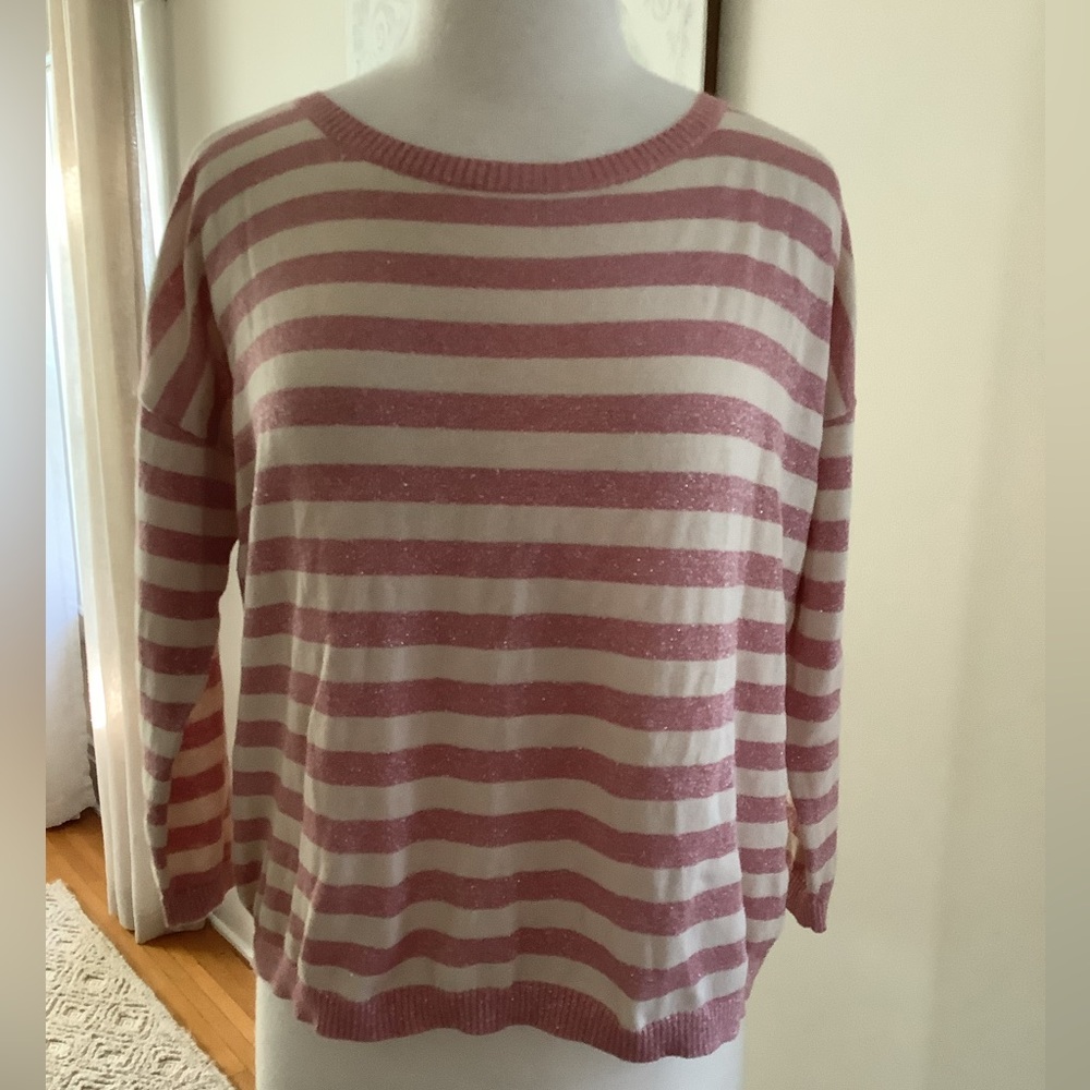 LOFT pink and cream Knit Top